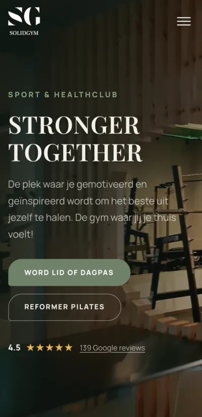 Website van Solidgym op mobiel